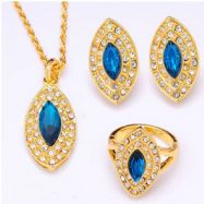 3 piece Blue 18k Gold Plated Crystal Necklace, Earrings, Ring set